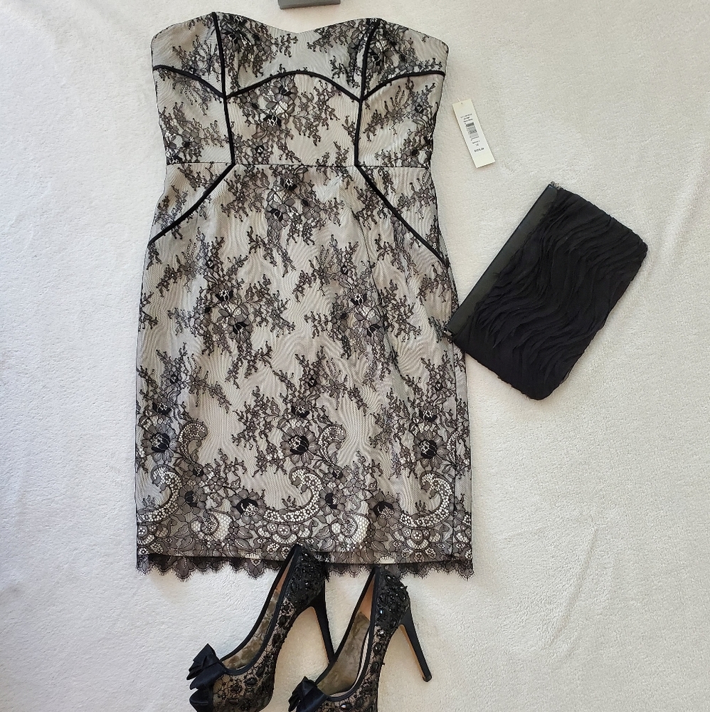 Badgley Mischka Strapless Cocktail Blk&White Sz10